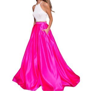 Jovani Two Piece High Neck Sleeveless Gown White Hot Pink Size 00 NWT